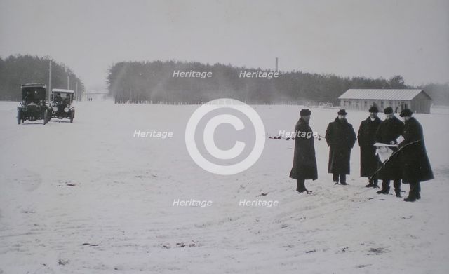 Ryabushinsky brothers inspecting building site for the AMO Factory, 1915.