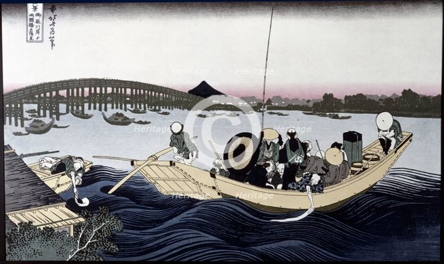 'Ryogoku Bashi', painting from the series '36 Views of Mount Fugi', 1834. Creator: Hokusai, Katsushika (1760 - 1849).