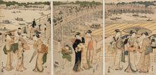 Ryogoku Bridge with figures in the foreground, 18th century. Creator: Utagawa Toyokuni I