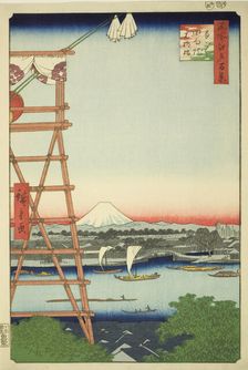 Ryogoku Ekoin and Moto-Yanagi Bridge (Ryogoku Ekoin Moto-Yanagibashi), from the series..., 1857. Creator: Ando Hiroshige