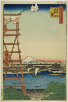 Ryogoku Ekoin and Moto-Yanagi Bridge (Ryogoku Ekoin Moto-Yanagibashi), from the series..., 1857. Creator: Ando Hiroshige