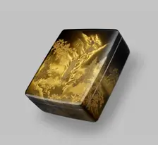 Ryoshibako, or paper box, with maple trees and waterfall, c1900. Artist: Koshichi Tomita