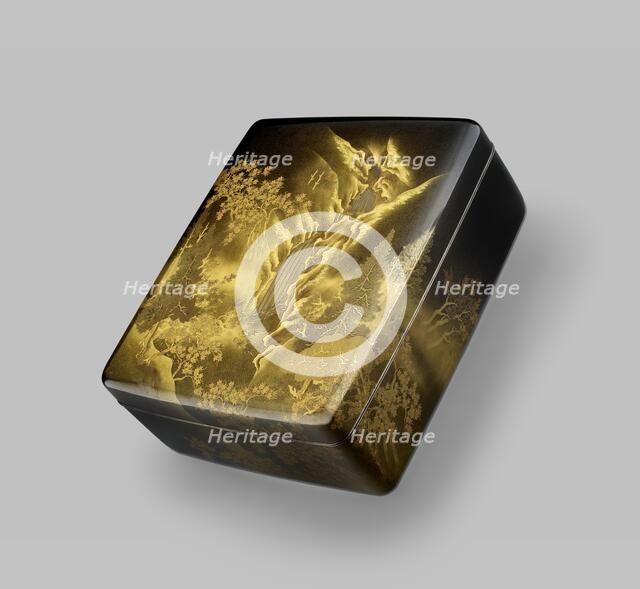 Ryoshibako, or paper box, with maple trees and waterfall, c1900. Artist: Koshichi Tomita.