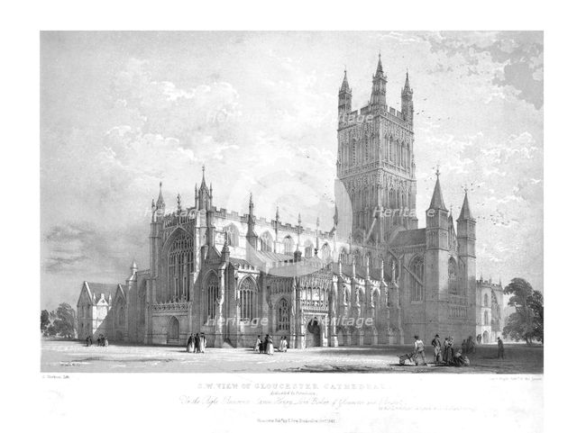 'S.W. View of Gloucester Cathedral', c1842.  Creator: George Hawkins.