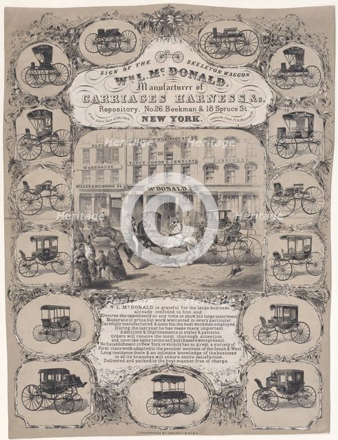Wm. L. McDonald, Manufacturers of Carriage Harness & Co. Repository, No. 26 Beekman & 1..., 1852-86. Creator: Unknown.
