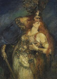Wotan's farewell to Brunhilde, c. 1910. Creator: Leeke, Ferdinand (1859-1937)