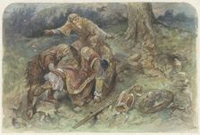 Wounded Adalbert is carried away, 1824-1894. Creator: Charles Rochussen