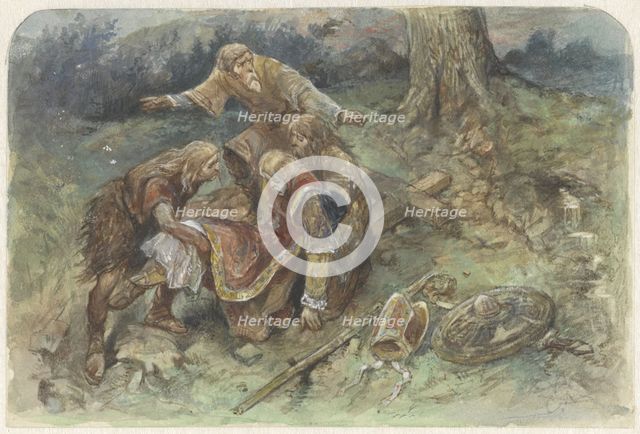 Wounded Adalbert is carried away, 1824-1894. Creator: Charles Rochussen.