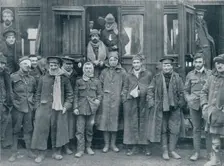 Wounded English troops on their way to a base hospital, c1914