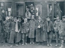 Wounded English troops on their way to a base hospital, c1914