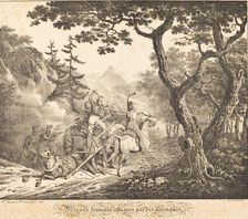 Wounded French Attacked by a Cossack, 1817. Creators: Emile Jean-Horace Vernet, Hippolyte Lecomte