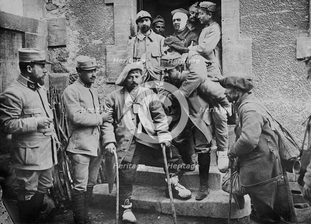 Wounded French leaving hospital, 1917. Creator: Bain News Service.