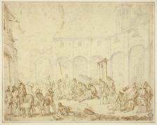 Wounded Soldiers in a Courtyard on Town Square, n.d. Creator: Cornelis de Wael