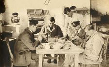 Wounded soldiers in pottery class...Devon, First World War, 1914-1918, (1933). Creator: Unknown