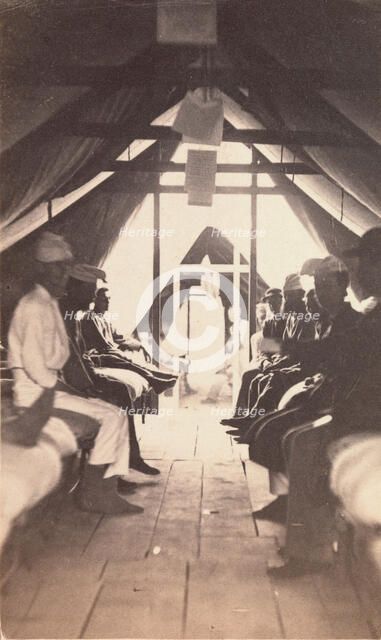 [Wounded Soldiers on Cots, possibly at Harewood Hospital], 1865. Creator: Reed Brockway Bontecou.