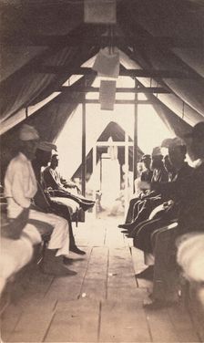 [Wounded Soldiers on Cots, possibly at Harewood Hospital], 1865. Creator: Reed Brockway Bontecou