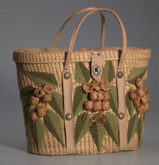 Woven basket purse with floral design from Mae's Millinery Shop, 1941-1994. Creator: Unknown