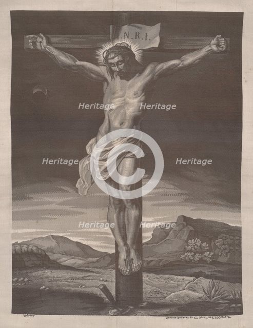 Woven picture-Christ on the Cross, 1st half of 19th century. Creator: Bonnart et Cie Verzier.