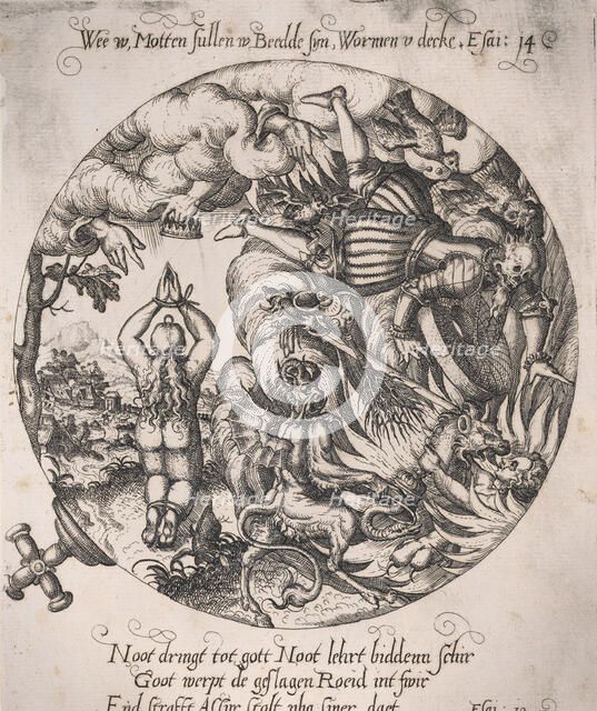Woe to you, Maggots will be in your bed, and worms your coverlet (Isaiah 14:11), ca..., ca. 1570-72. Creator: Anon.