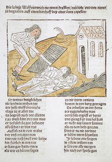 Wolf Dietrich Buries a Knight and His Family, Printed 1483. Creator: Unknown