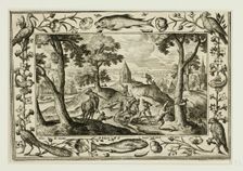Wolf Hunt, from Landscapes with Old and New Testament Scenes and Hunting Scenes, 1584. Creator: Adriaen Collaert