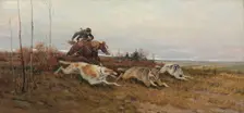 Wolf hunting with borzois