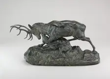 Wolf Seizing a Stag by the Throat, model 1843, cast by 1873. Creator: Antoine-Louis Barye