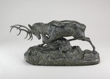 Wolf Seizing a Stag by the Throat, model 1843, cast by 1873. Creator: Antoine-Louis Barye