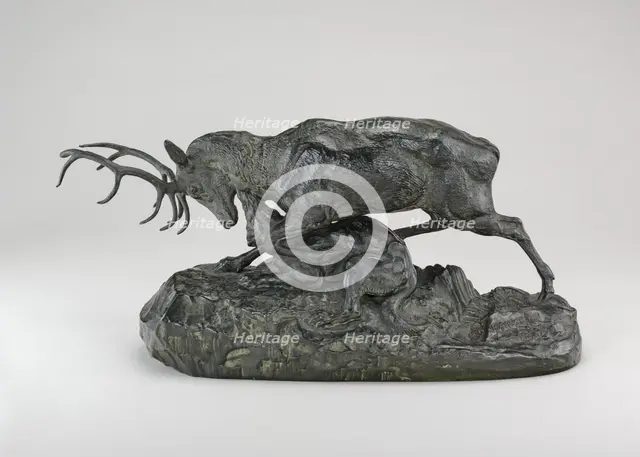 Wolf Seizing a Stag by the Throat, model 1843, cast by 1873. Creator: Antoine-Louis Barye.