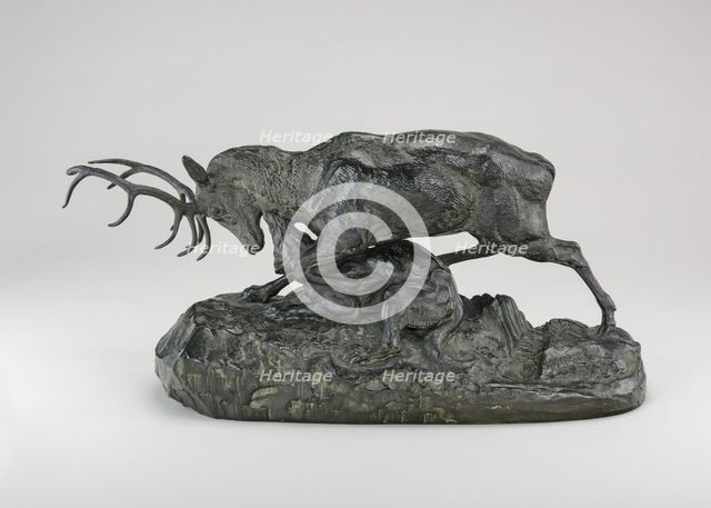 Wolf Seizing a Stag by the Throat, model 1843, cast by 1873. Creator: Antoine-Louis Barye.
