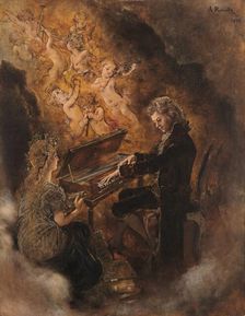 Wolfgang Amadé Mozart (Mozart at his clavichord), 1877. Creator: Romako, Anton (1832-1889)