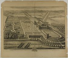 Wollaton Hall in the County of Nottingham, plate 68 from Britannia Illustrata, published 1707. Creator: Johannes Kip