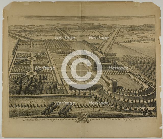 Wollaton Hall in the County of Nottingham, plate 68 from Britannia Illustrata, published 1707. Creator: Johannes Kip.