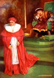 Wolsey's interview with King Henry VIII, (1909).Artist: Stephen Reid