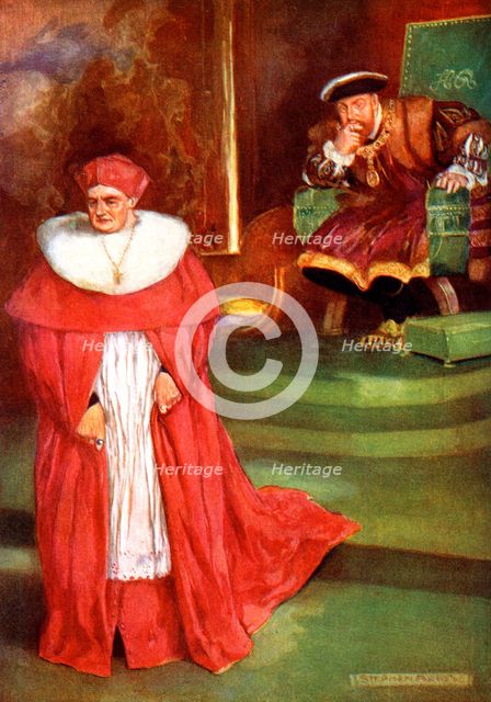 Wolsey's interview with King Henry VIII, (1909).Artist: Stephen Reid