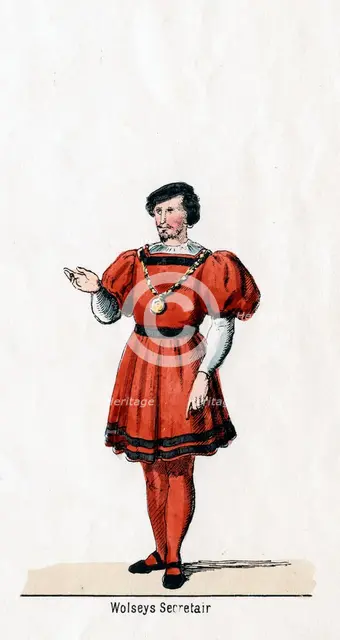 Wolsey's secretary, costume design for Shakespeare's play, Henry VIII, 19th century. Artist: Unknown