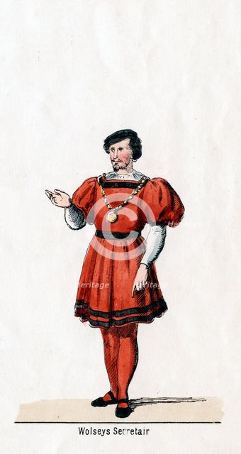 Wolsey's secretary, costume design for Shakespeare's play, Henry VIII, 19th century. Artist: Unknown