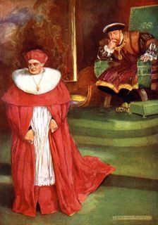 Wolsey's interview with King Henry VIII, (1909).Artist: Stephen Reid