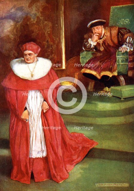 Wolsey's interview with King Henry VIII, (1909).Artist: Stephen Reid