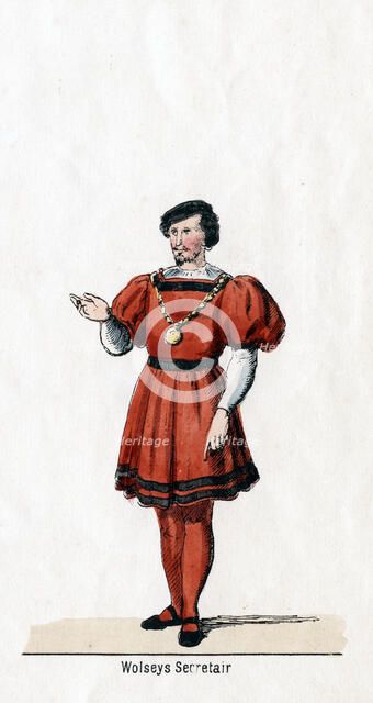 Wolsey's secretary, costume design for Shakespeare's play, Henry VIII, 19th century. Artist: Unknown
