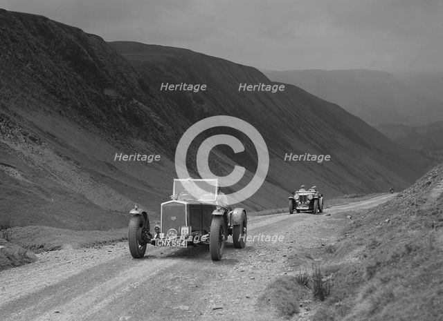 Wolseley and MG NA competing in the MG Car Club Abingdon Trial/Rally, 1939. Artist: Bill Brunell.