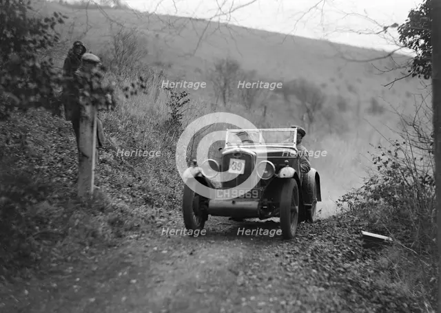 Wolseley Hornet of JM Suggs competing in the Inter-Varsity Trial, November 1931. Artist: Bill Brunell.