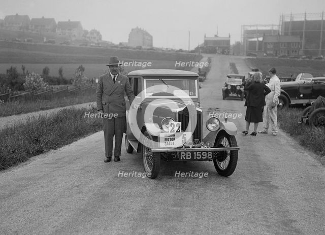 Wolseley Hornet saloon of DEM Douglas-Morris at the B&HMC Brighton Motor Rally, 1930. Artist: Bill Brunell.