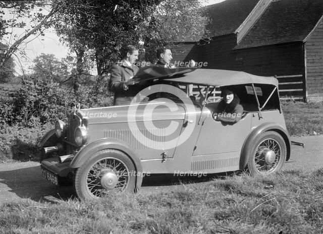 Wolseley Hornet taking part in the Bugatti Owners Club car treasure hunt, 25 October 1931. Artist: Bill Brunell.