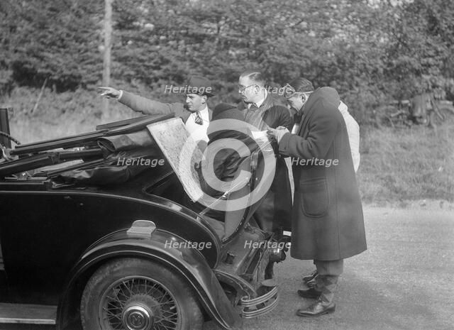 Wolseley Hornet taking part in the Bugatti Owners Club car treasure hunt, 25 October 1931. Artist: Bill Brunell.