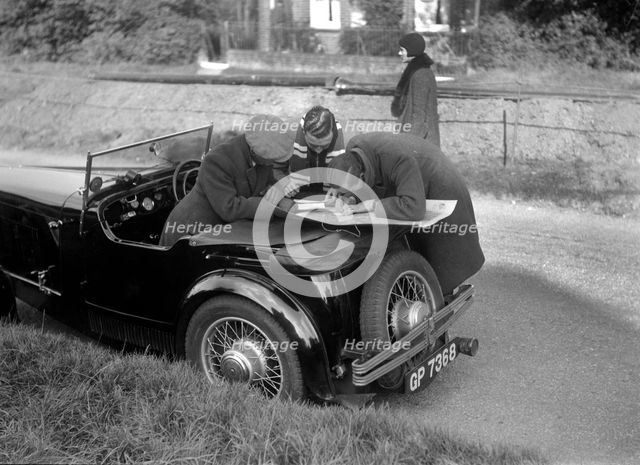Wolseley Hornet taking part in the Bugatti Owners Club car treasure hunt, 25 October 1931. Artist: Bill Brunell.
