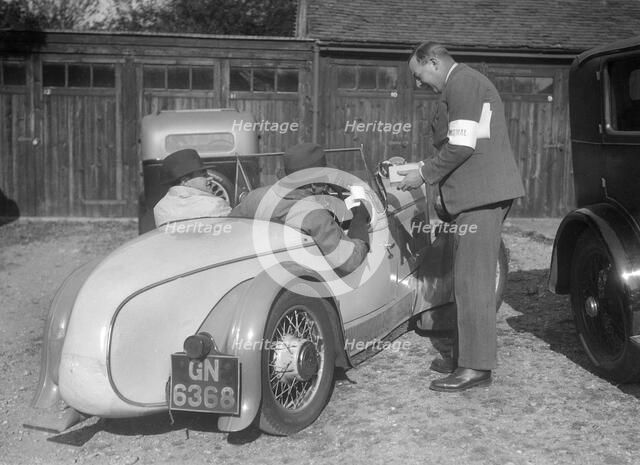 Wolseley Hornet with Swallow body at the Bugatti Owners Club car treasure hunt, 25 October 1931. Artist: Bill Brunell.