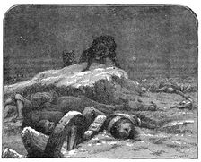 Wolves on the Battle-Field, from Mrs. Howitt's "Songs of Animal Life", 1872. Creator: Jonnard