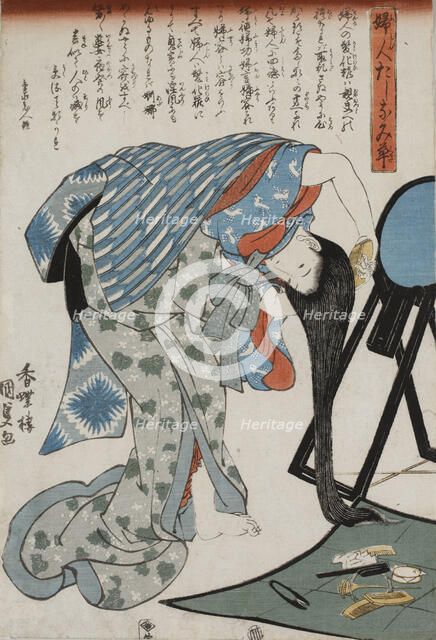 Woman Combing Her Hair, 1847. Creator: Kunisada (Toyokuni III), Utagawa (1786-1865).
