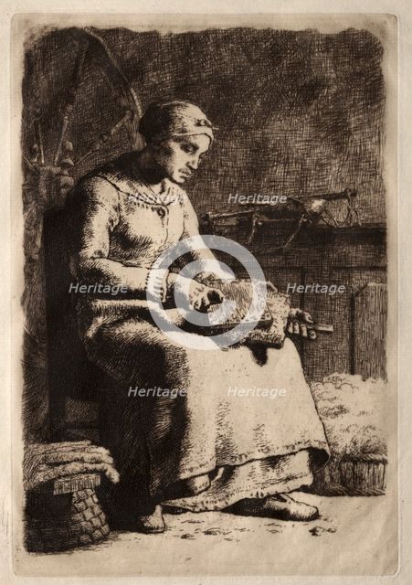 Woman Carding. Creator: Jean-François Millet (French, 1814-1875).